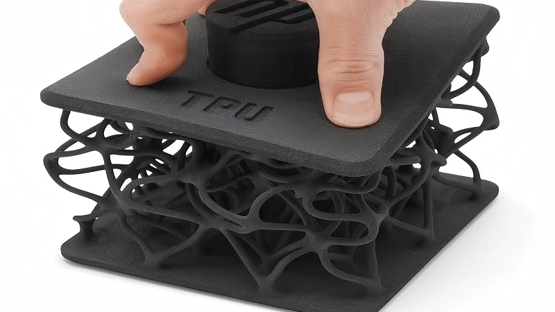 Pieza flexible tipo lattice impresa en TPU con MJF